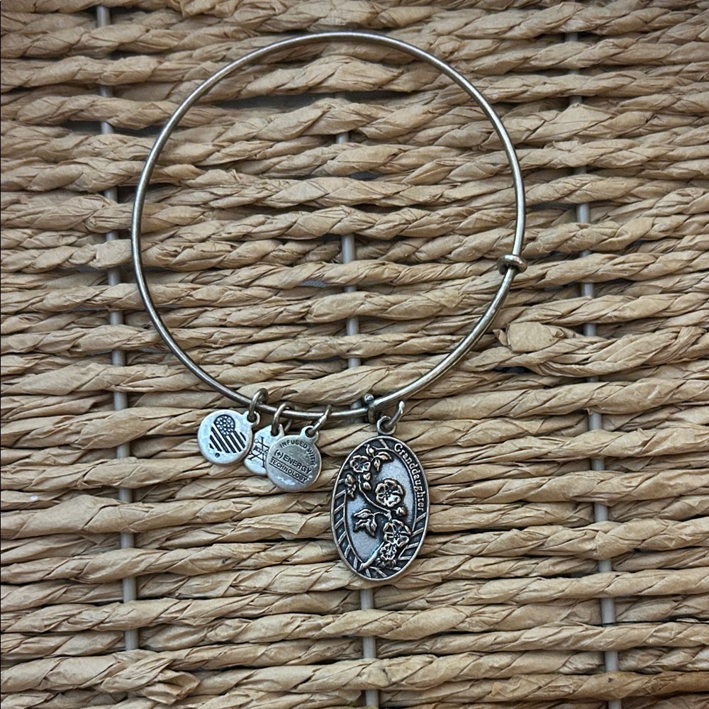 Alex and Ani Granddaughter Silver Floral Charm Bangle Bracelet